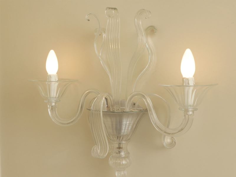 Coppia di applique, vetro soffiato di Murano