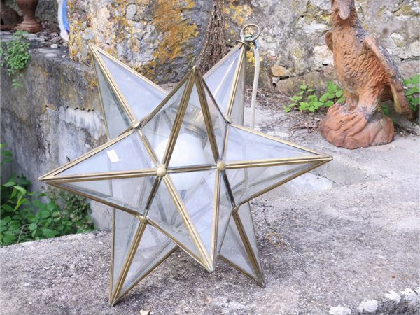 Lanterna a stella in ottone e vetro