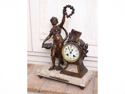 Orologio da Tavolo in Antimonio Patinato e Marmo