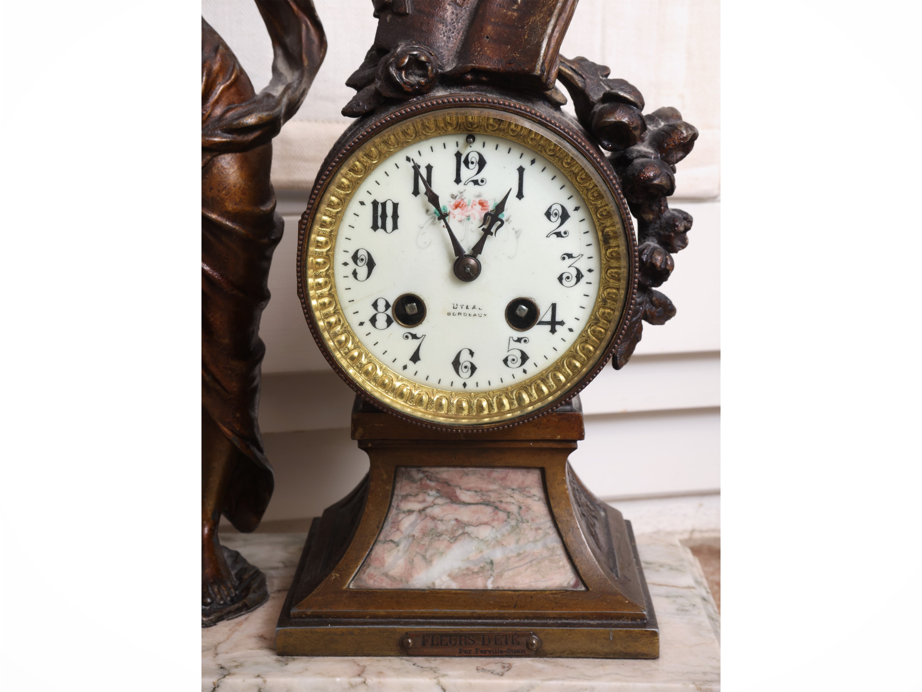 Orologio da Tavolo in Antimonio Patinato e Marmo