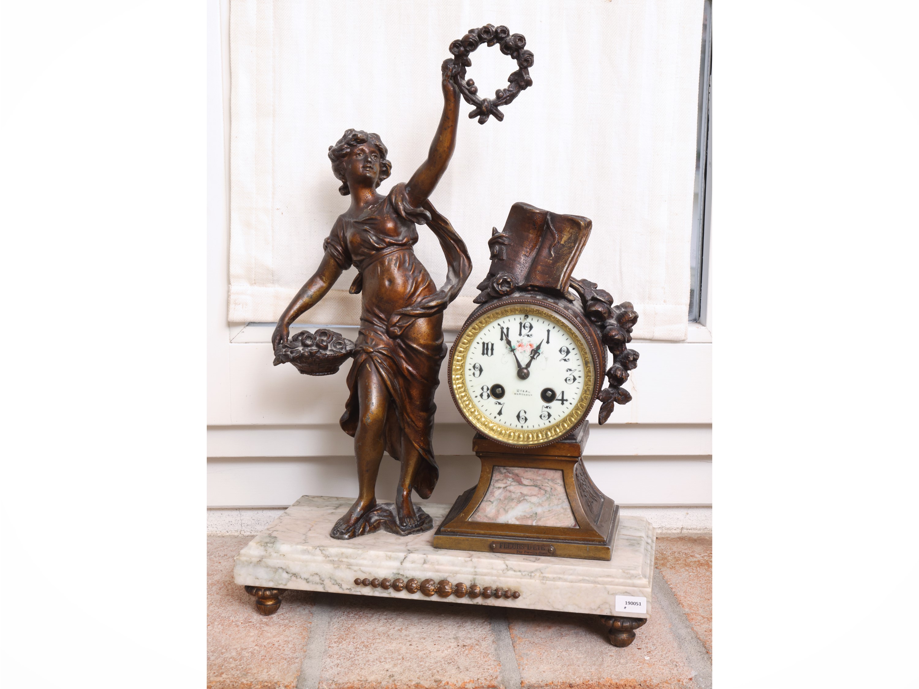 Orologio da Tavolo in Antimonio Patinato e Marmo