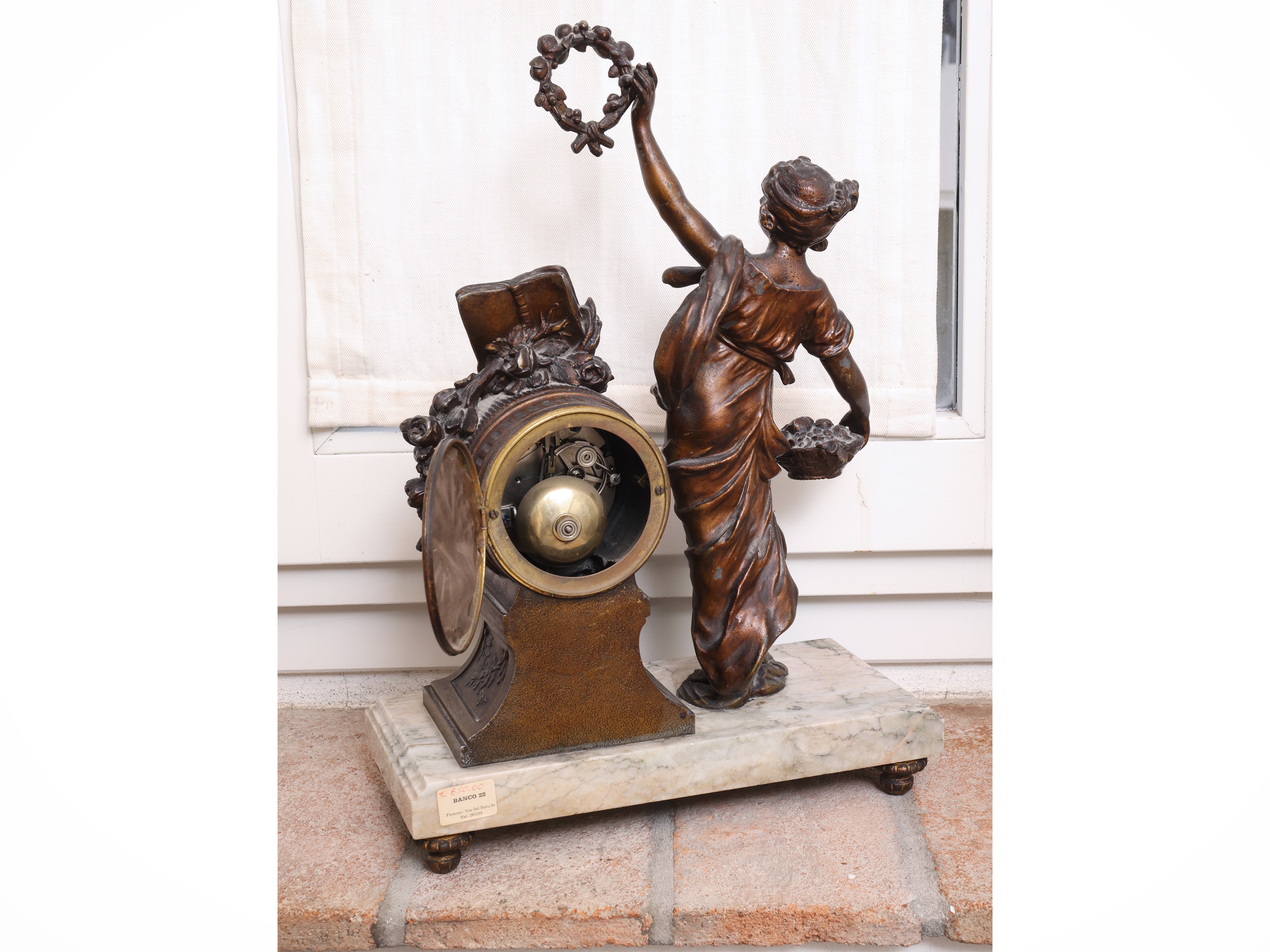 Orologio da Tavolo in Antimonio Patinato e Marmo