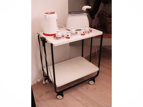 Carrello di servizio pieghevole in metallo smaltato