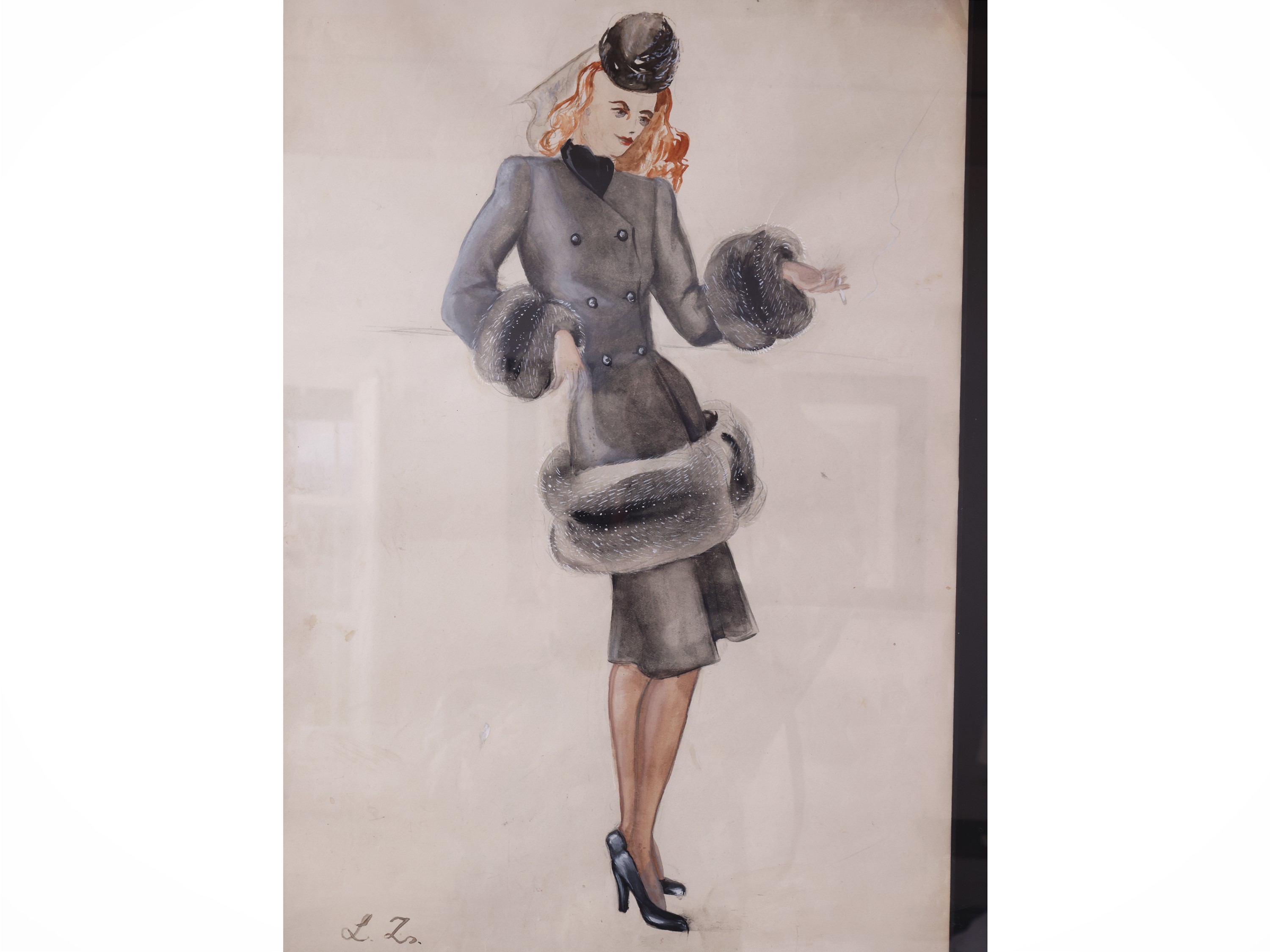 Figurini di moda, cinque disegni a tecnica mista su carta (seconda metà del XX secolo)
