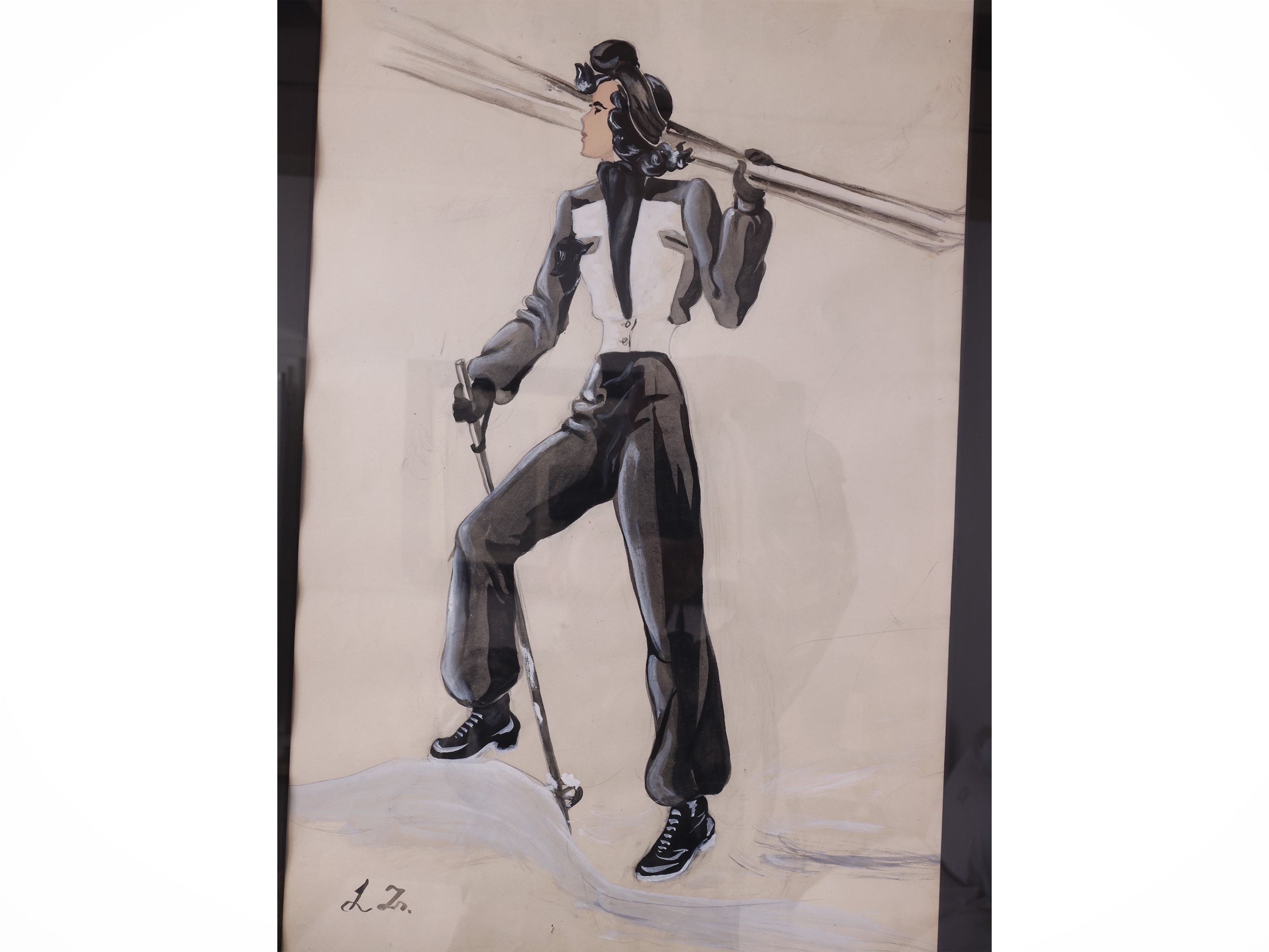 Figurini di moda, cinque disegni a tecnica mista su carta (seconda metà del XX secolo)