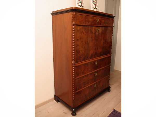 Secretaire veneered in mahogany root