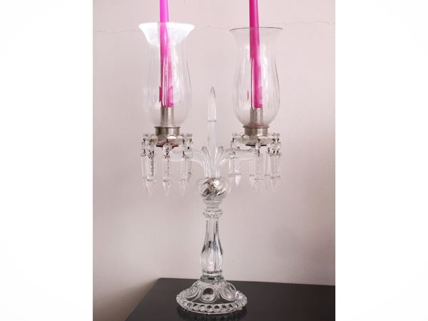 Pair of pressed glass flambeaus