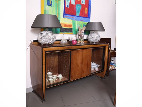 Credenza di gusto Art Decò in radica e rovere