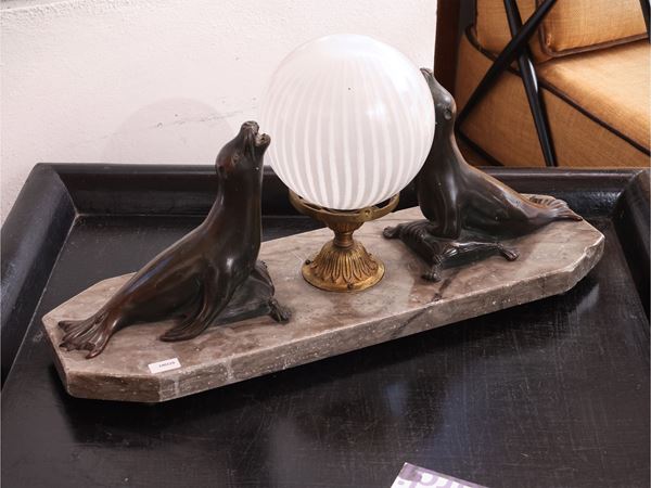 Art Deco style table lamp in patinated antimony