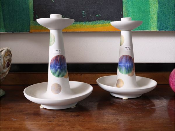 Pair of porcelain candlesticks, Giovanni Conti for Mangani and Banca Toscana, 1992