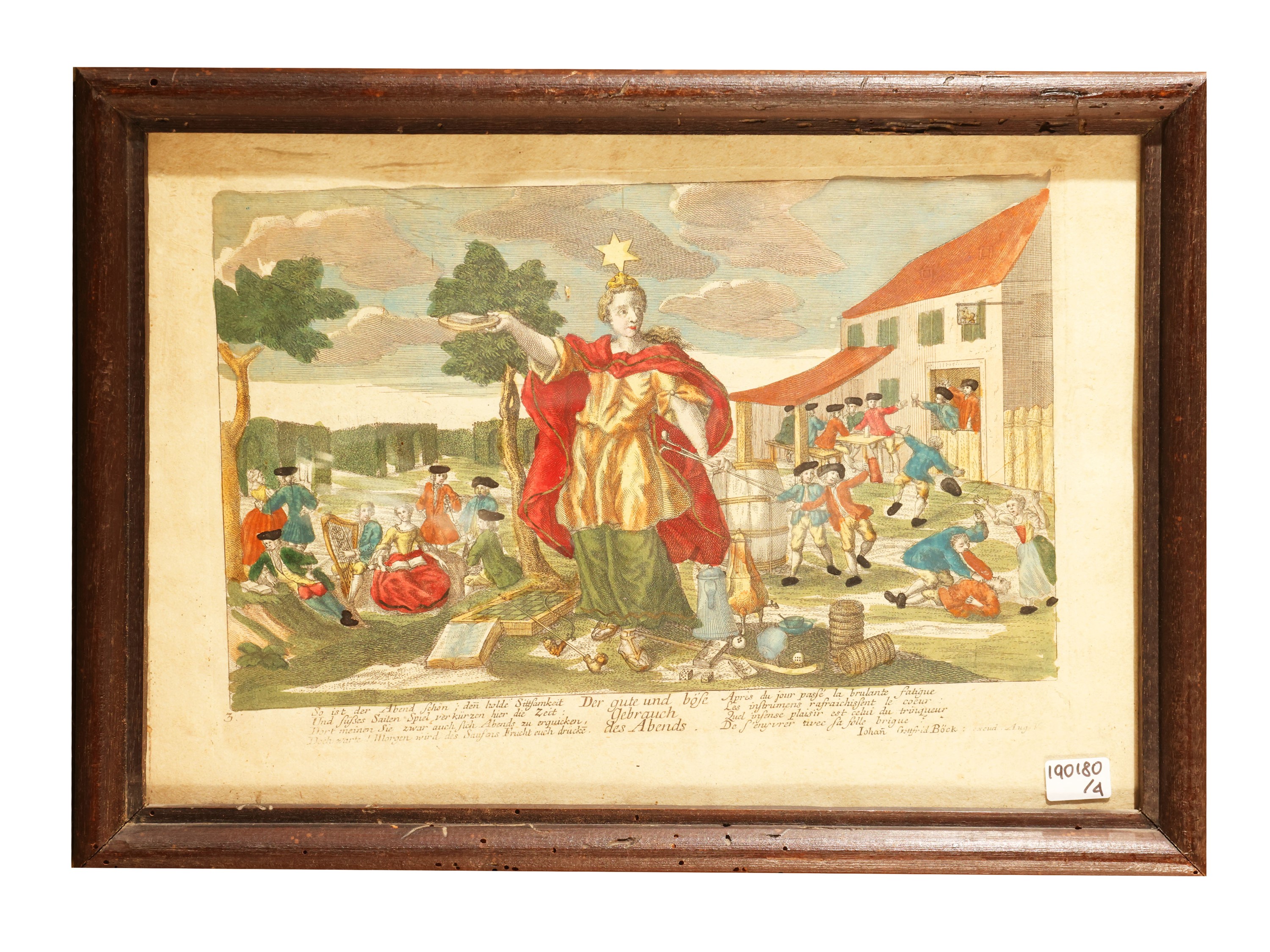 Johann Gottfried Bock - Le quattro fasi del giorno, serie di quattro stampe colorate a mano