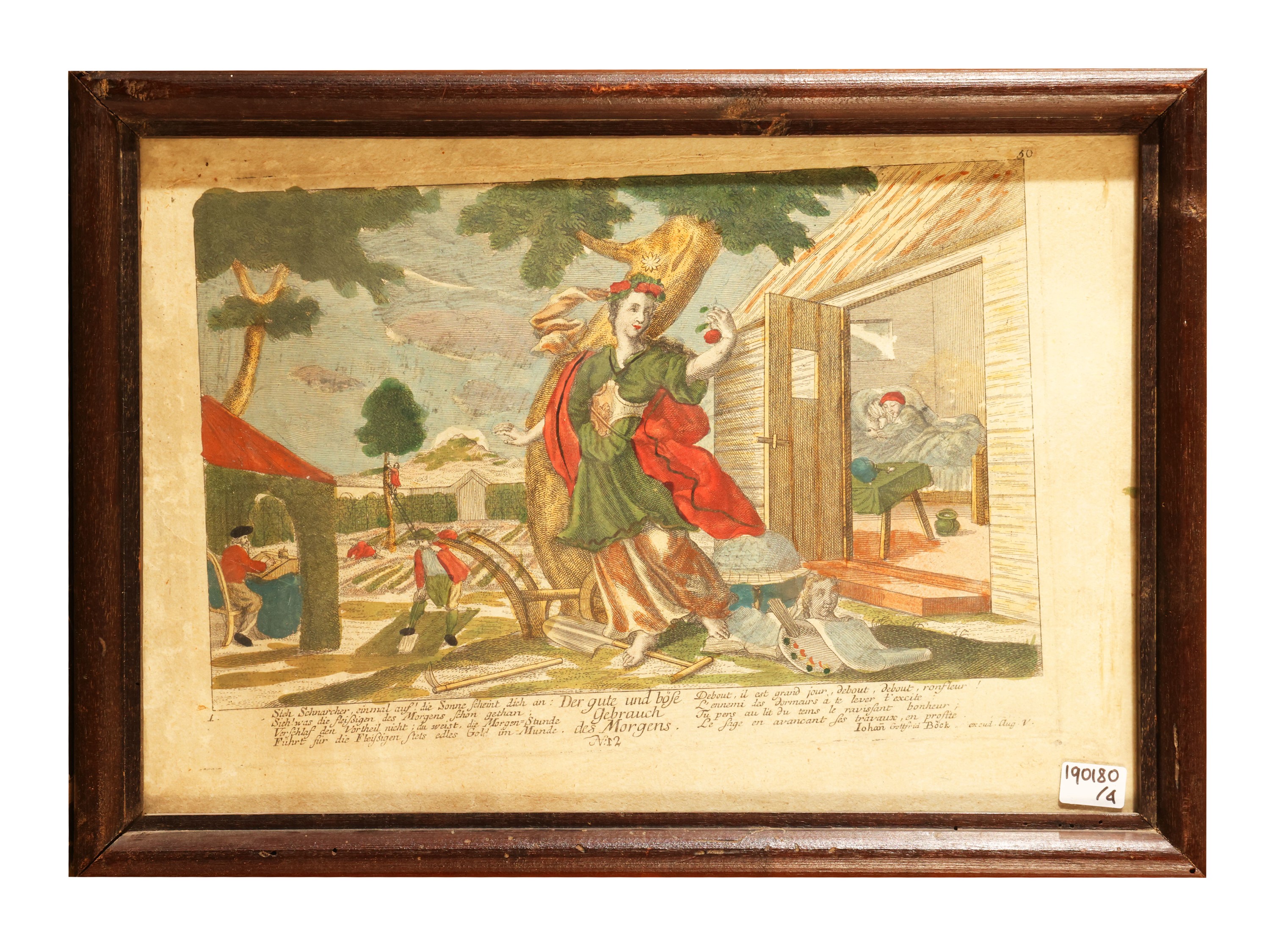 Johann Gottfried Bock - Le quattro fasi del giorno, serie di quattro stampe colorate a mano