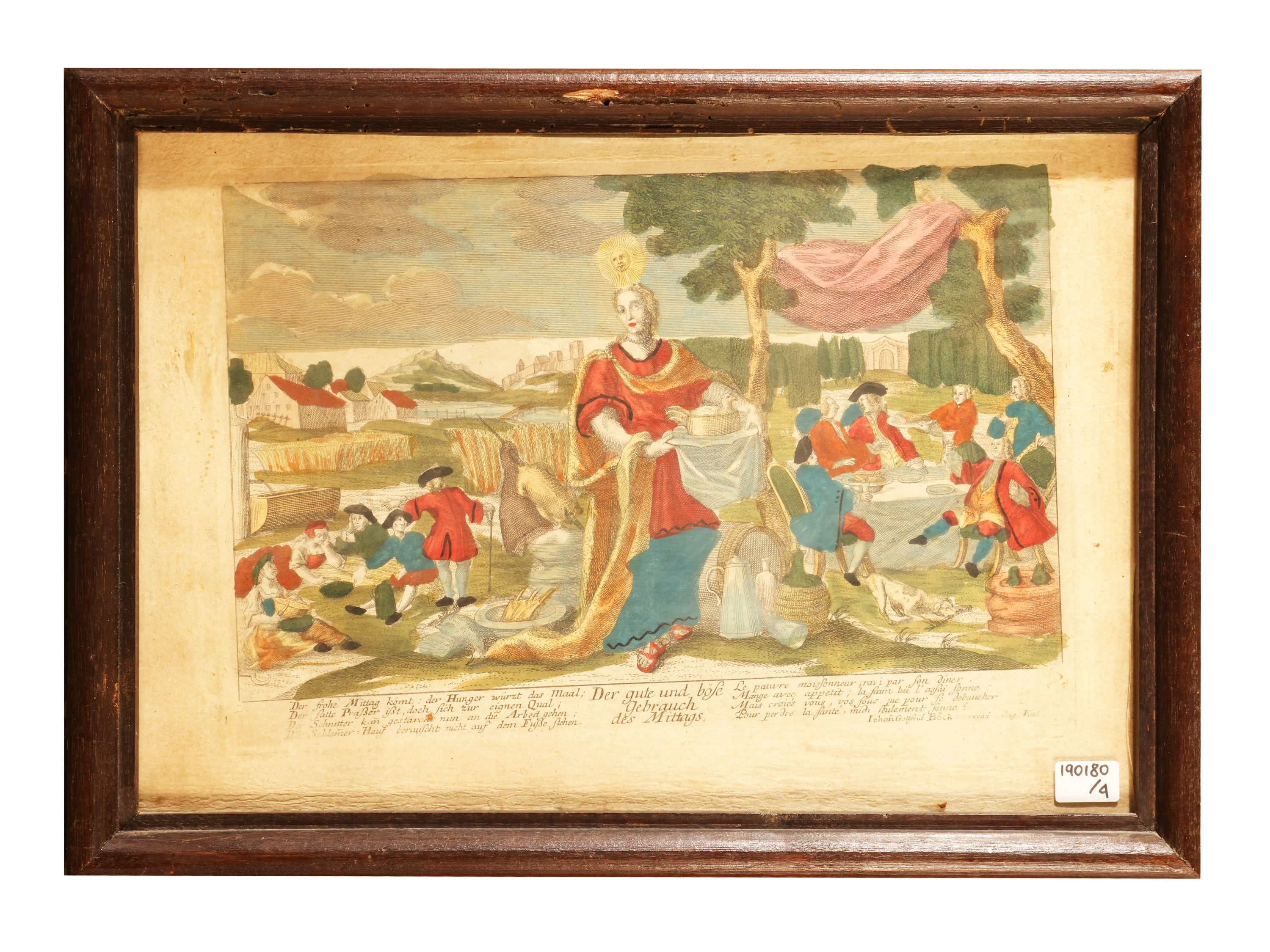 Johann Gottfried Bock - Le quattro fasi del giorno, serie di quattro stampe colorate a mano
