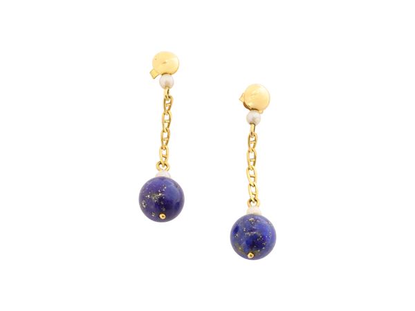 Micropearls and lapis lazuli earrings in 18K yellow gold