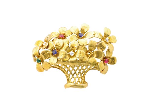 A 18K yellow gold and small stones brooch  (1960s)  - Auction Jewels and Watches - Maison Bibelot - Casa d'Aste Firenze - Milano