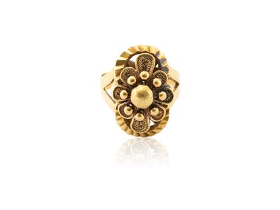 Anello in oro giallo 18 kt con fiore in rilievo, anni '60