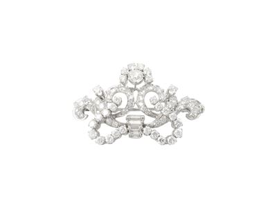 Spilla a forma di fiocco, oro bianco 18 kt e diamanti