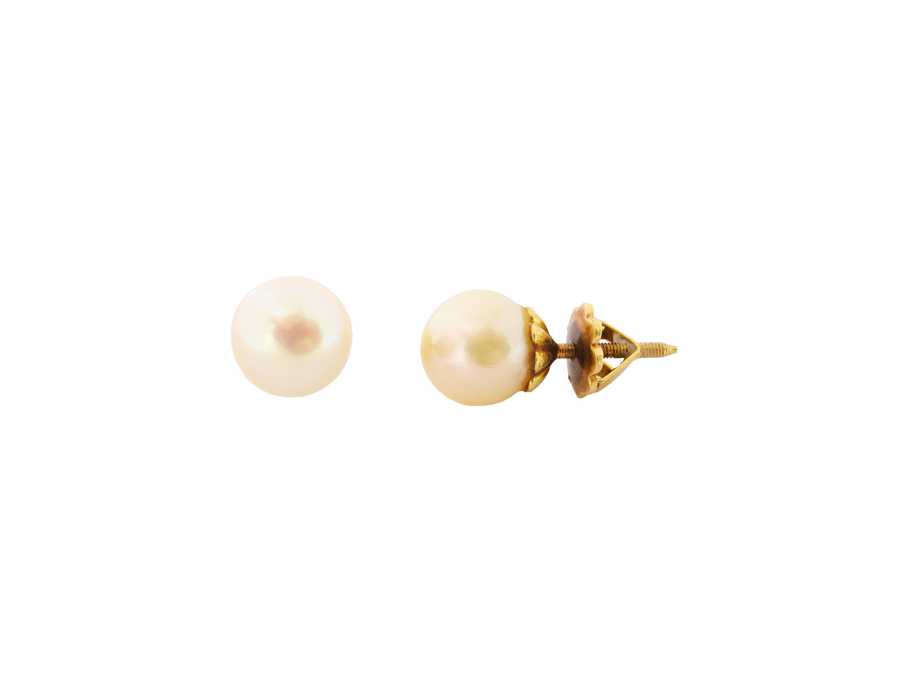 Due paia di orecchini in oro giallo 18Kt con perle e sfere grigie