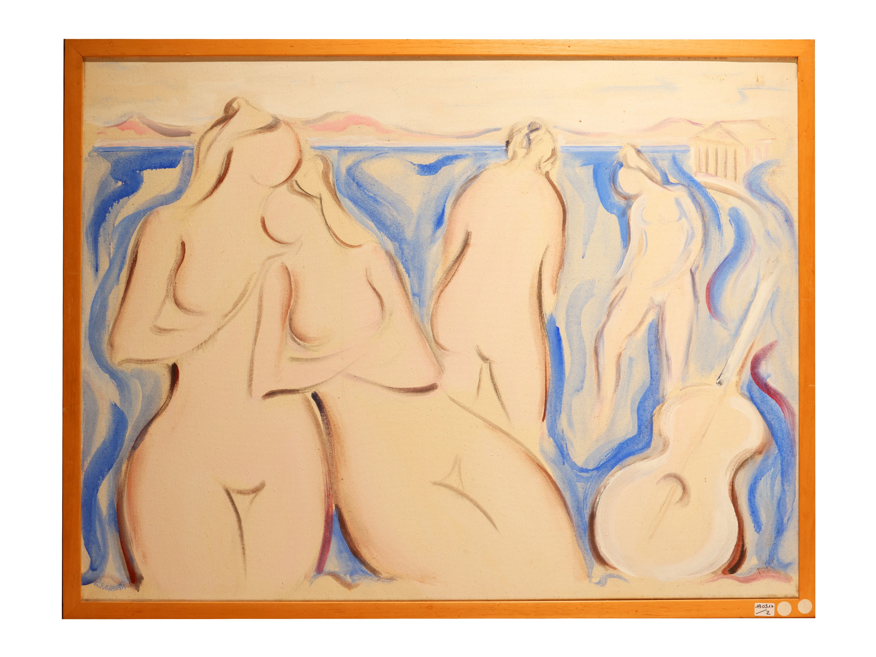 Giorgio Polykratis - Nudi e chitarra: Madre e figlia, olio su tela