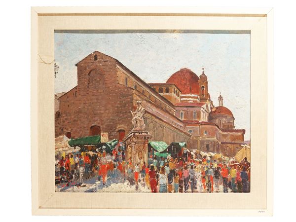 Fosco Pavi : Veduta della Chiesa di San Lorenzo 1987  - Asta Luce di Toscana. Maestri del Novecento - Maison Bibelot - Casa d'Aste Firenze - Milano