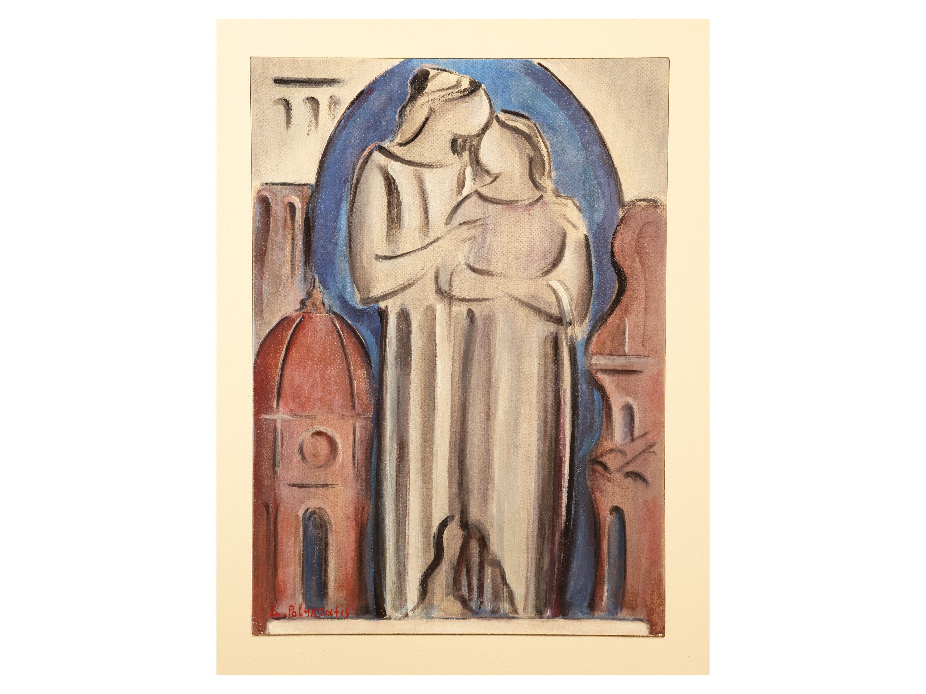 Giorgio Polykratis - Quattro dipinti e figure con Colombre, Madre e figlia e Musicista