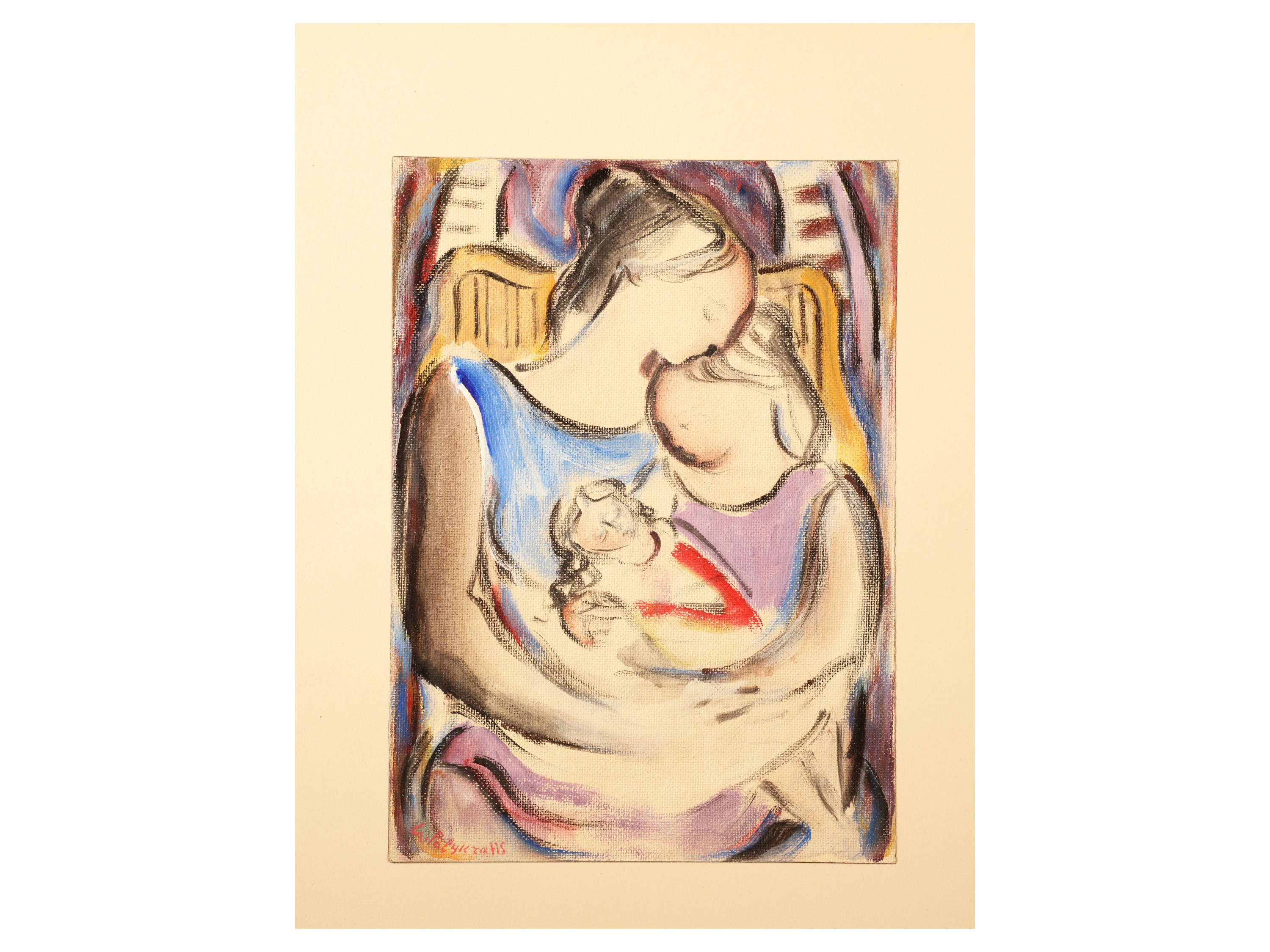 Giorgio Polykratis - Quattro dipinti e figure con Colombre, Madre e figlia e Musicista