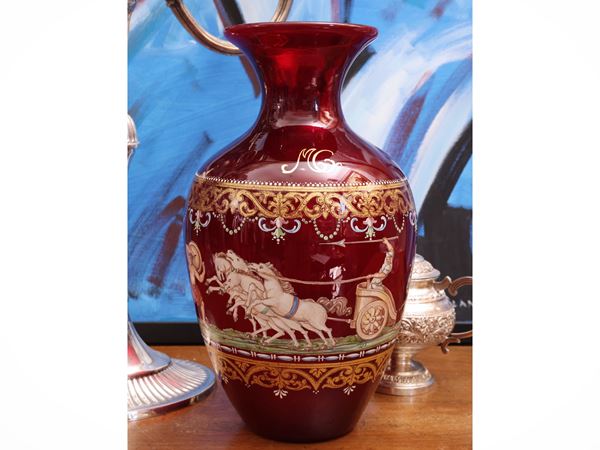 Ruby colored blown glass vase