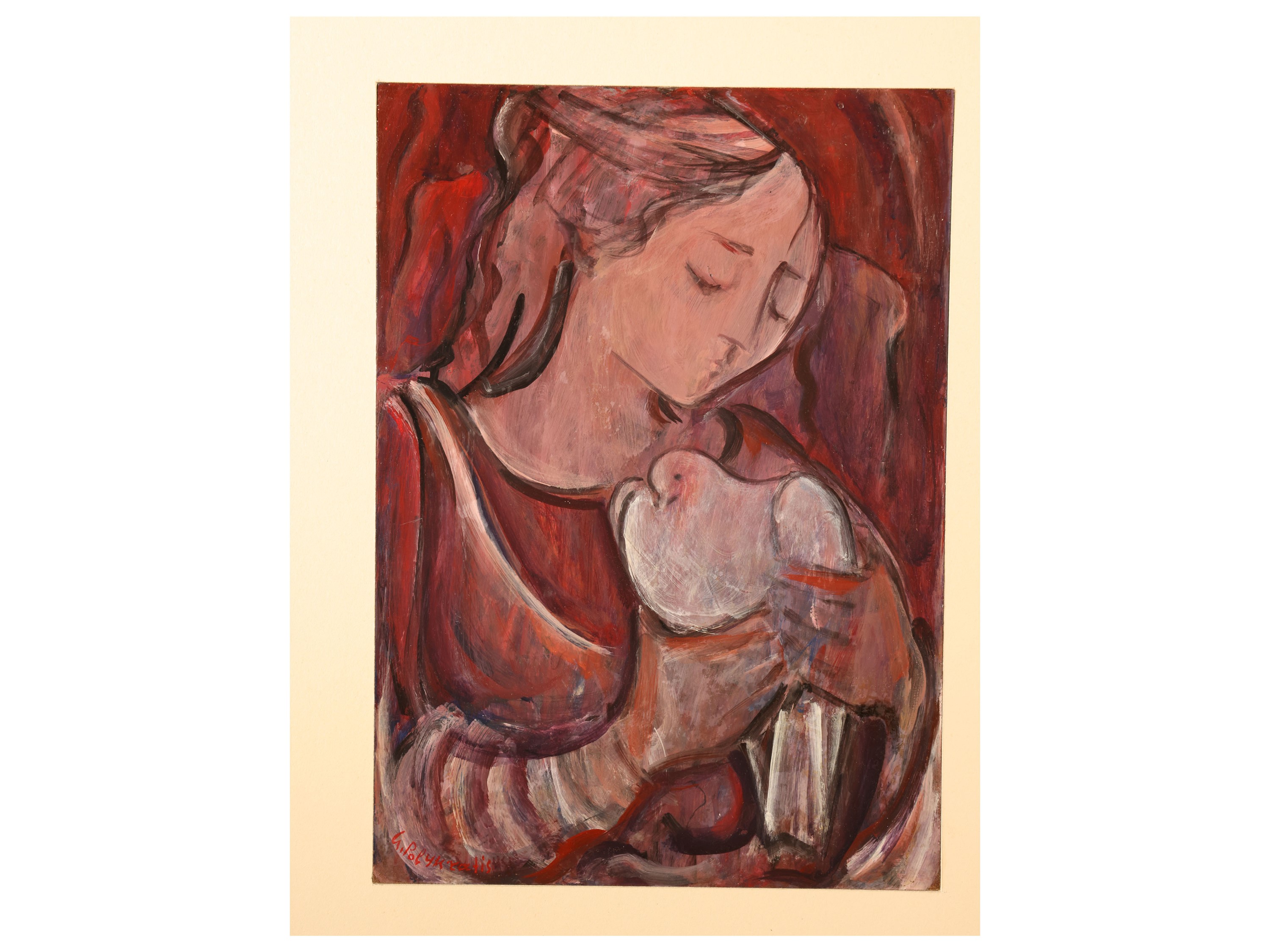 Giorgio Polykratis - Maternità, Penelope e Ragazza con colomba (trittico), olio su faesite