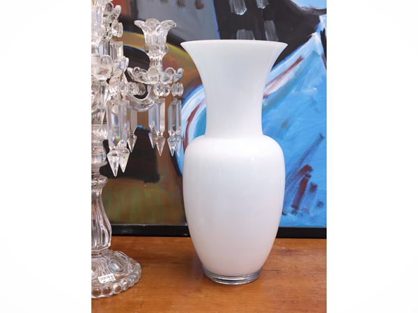 Venini vase in opaline and light blue layered glass