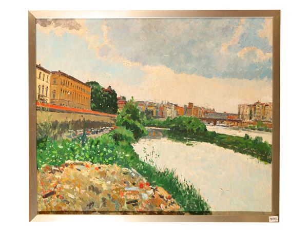 Fosco Pavi : Veduta di Firenze dall'Arno 1986  - Asta Luce di Toscana. Maestri del Novecento - Maison Bibelot - Casa d'Aste Firenze - Milano