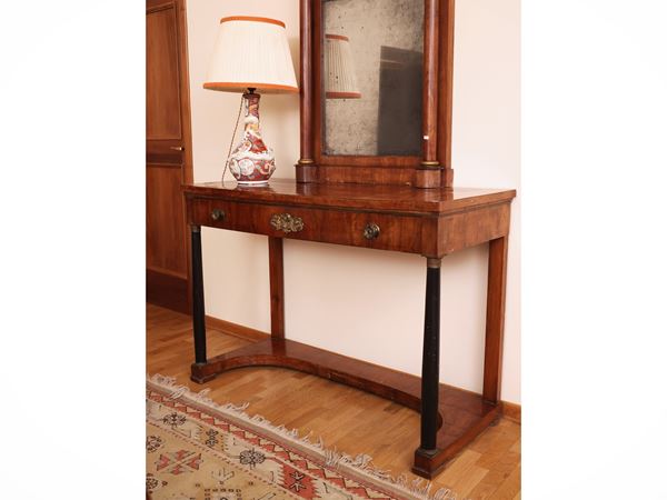 Console veneered in mahogany feather