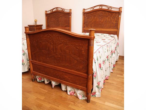 Letto singolo in faggio in stile Liberty