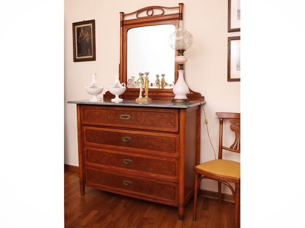 Art Nouveau chest of drawers with beech top