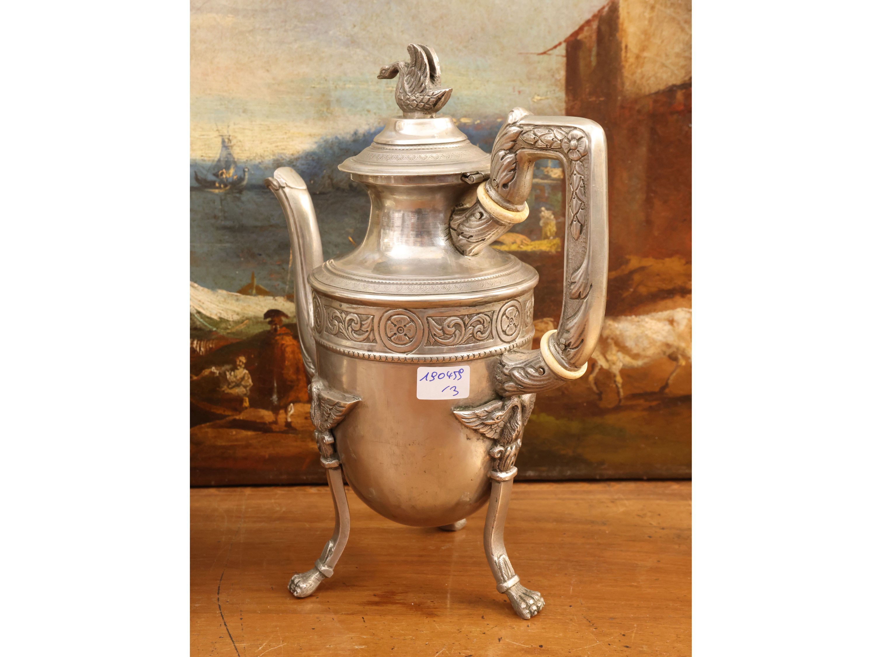 Servizio da tè in argento, gusto Impero, Italia centrale, XIX secolo