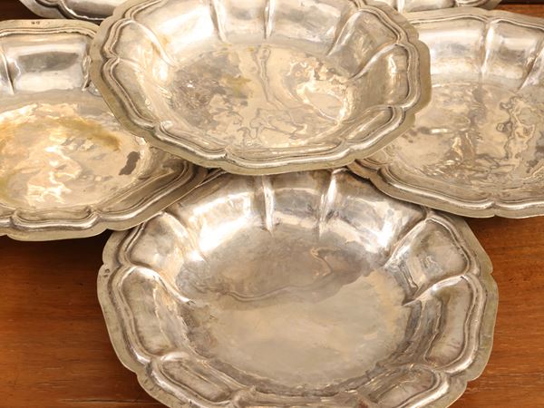 Series of six silver bowls