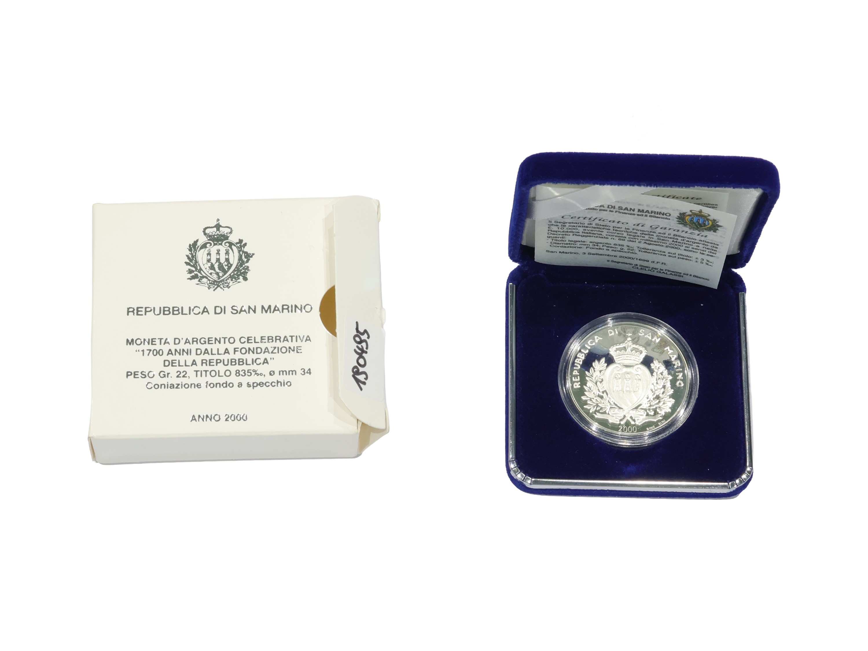 Repubblica di San Marino, Moneta celebrativa (10.000 lire) in argento 835/1000, fondo specchio pr...