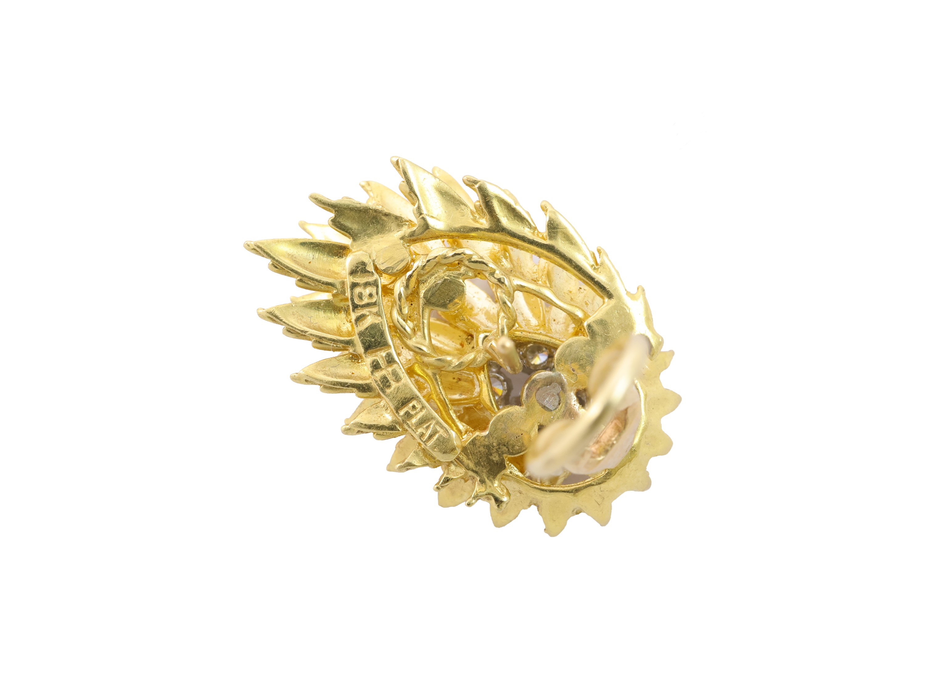 Hammerman Brothers, Paio di orecchini a raggiera in oro giallo 18 K, platino e diamanti