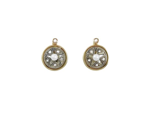 A diamond roses and pearls earrings in 9K yellow gold and silver  - Auction Jewels and Watches - Maison Bibelot - Casa d'Aste Firenze - Milano