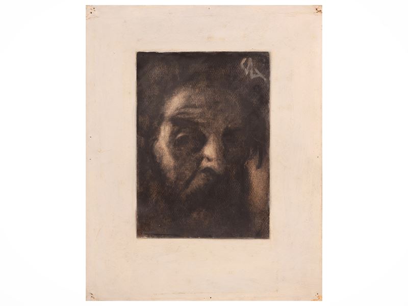 Enrico Sacchetti - Autoritratto, carboncino su carta applicata a cartone