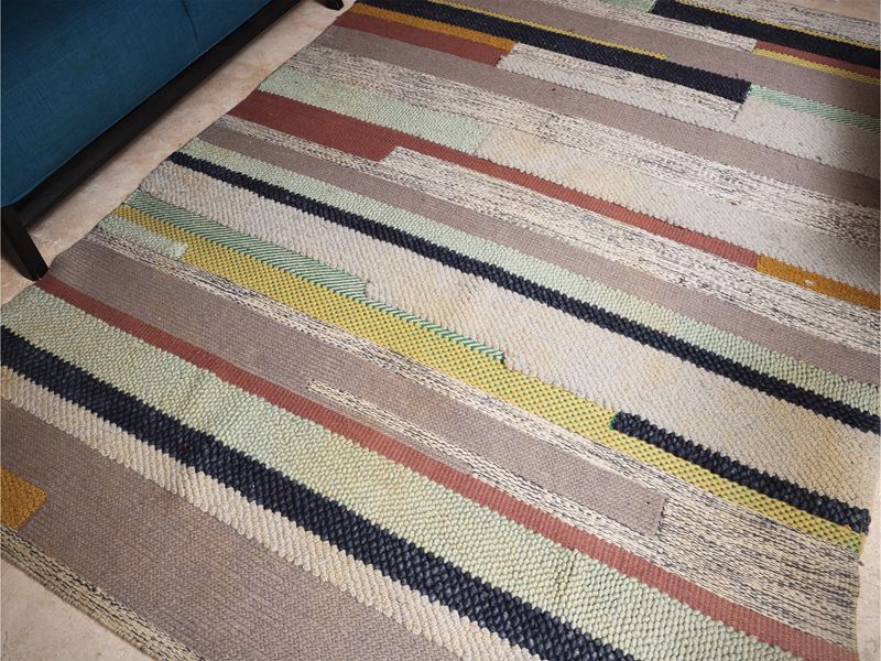 Tappeto moderno, lana, punti diversificati, toni grigio-giallo-nero