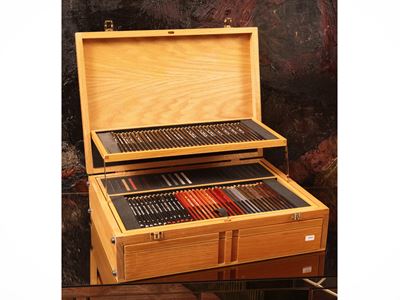 Grande scatola/cassettiera in legno per colori da pittura