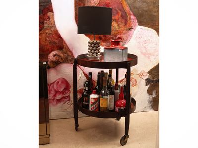 Carrello di servizio circolare, legno e laminato nero