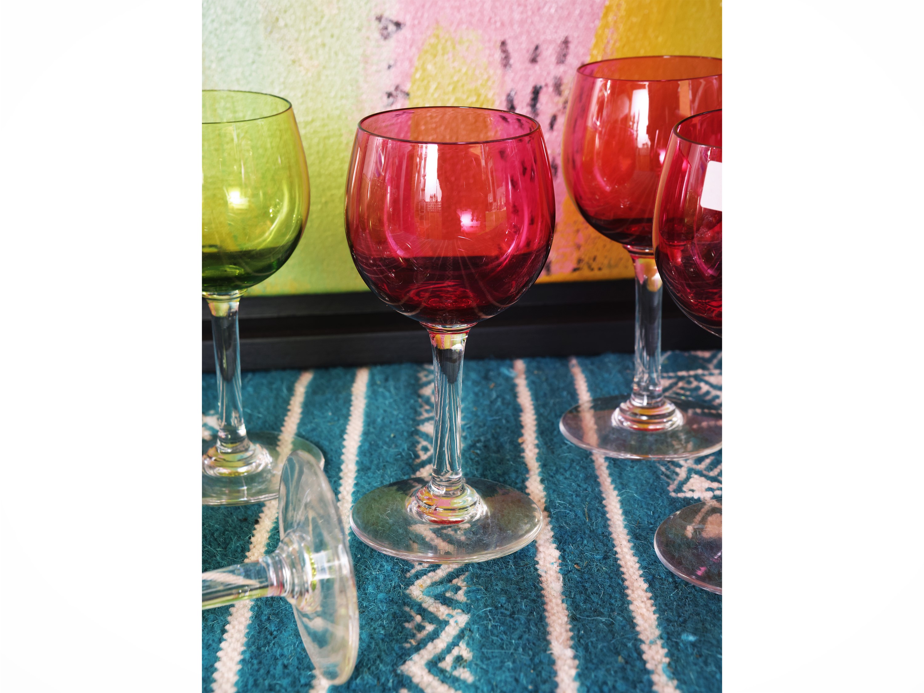 Set di bicchieri in cristallo Arlecchino, 20 pezzi (10 rubino e 10 verdi)