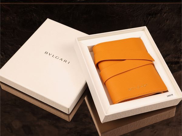 Orange leather watch travel pouch, Bulgari