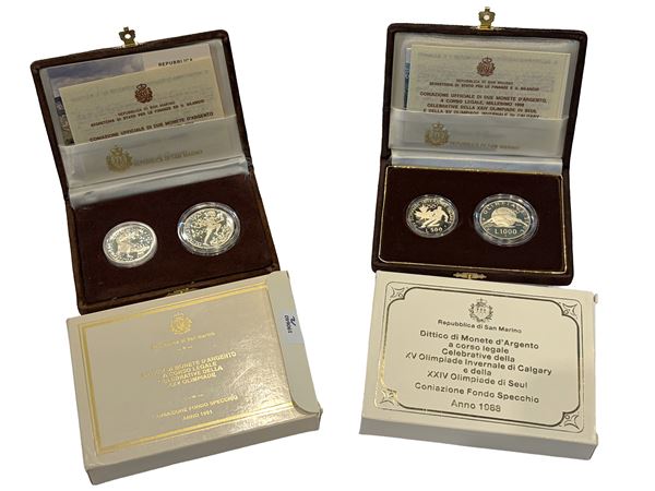 San Marino 1988 e 1991, Due Dittici monete in argento a corso legale