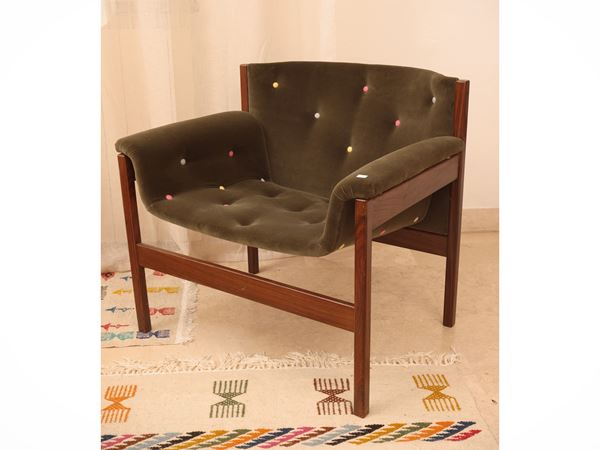 Armchair in olive green velvet, Tito Agnoli for Cinova