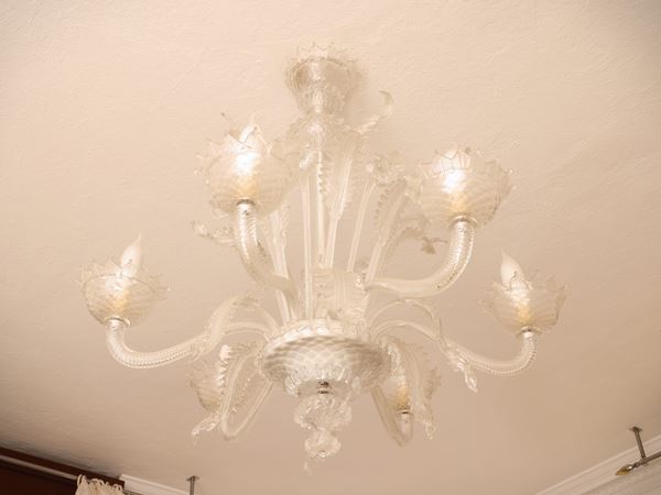Lampadario in vetro soffiato incolore di Murano