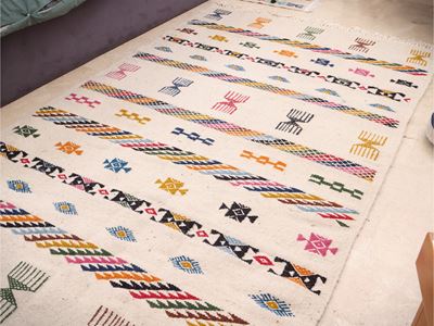 Tappeti Kilim, coppia di tappeti con motivi geometrici multicolore