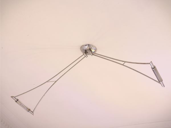 Coppia di lampadari in acciaio cromato
