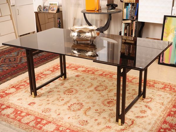 Large extendable dining table in smoked glass, Berlin, Calligaris